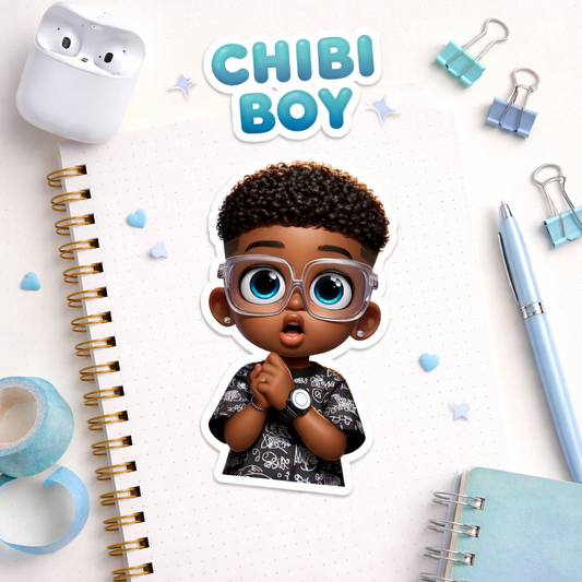 Chibi Boy Sticker PNG | Cute Glasses Cartoon Sticker | Digital Download