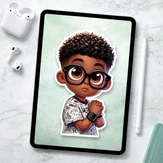 Chibi Boy Sticker PNG | Cute Glasses Cartoon Sticker | Digital Download