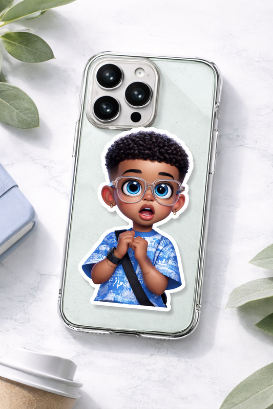 Chibi Boy Sticker PNG | Cute Blue Aesthetic Glasses Sticker | Digital Download