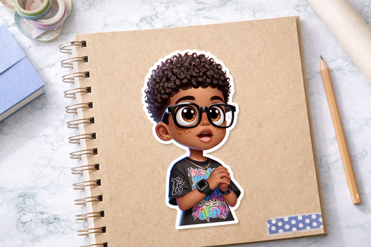 Chibi Boy Sticker PNG | Cute Cartoon Boy with Glasses | Digital Download